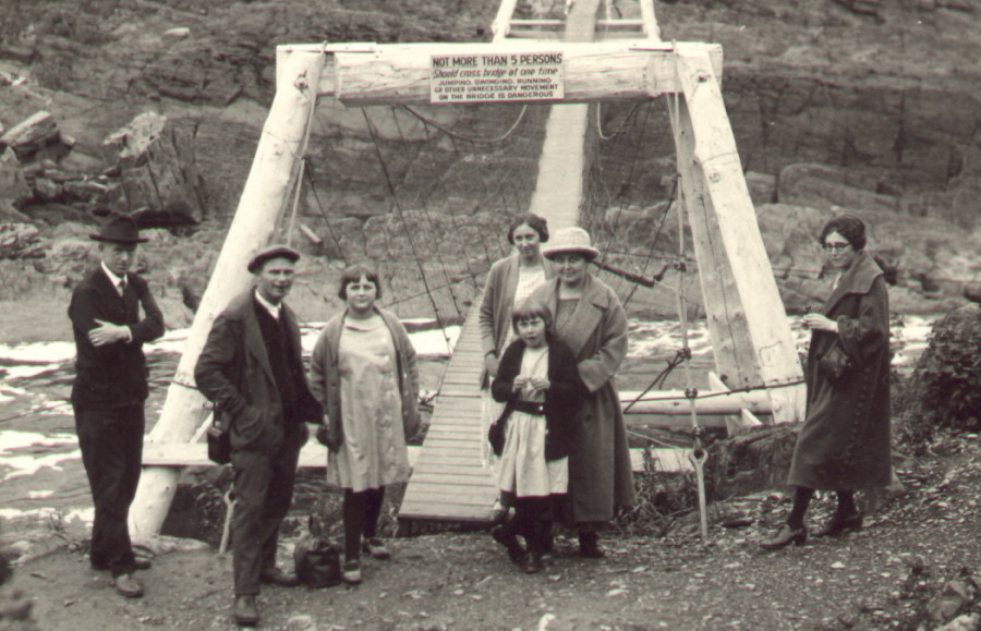 Folks on a suspension bridge